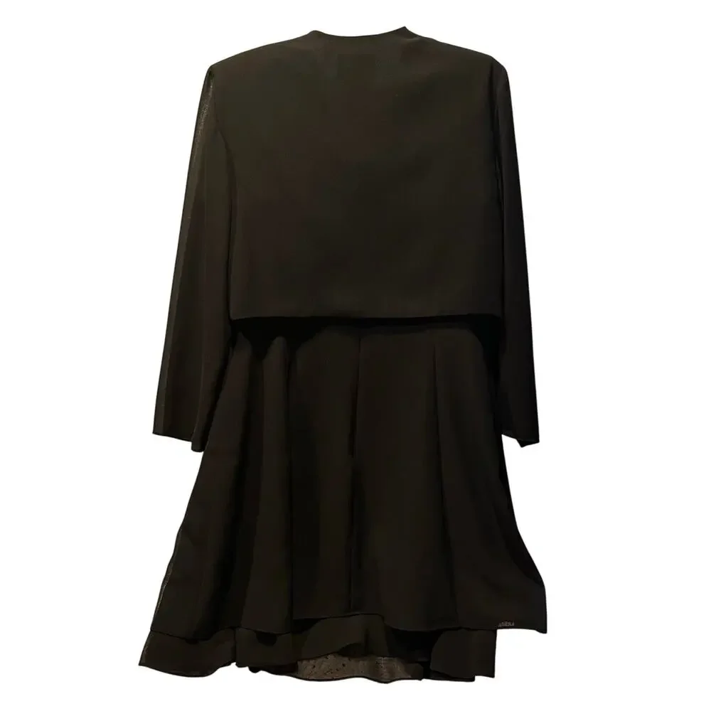 Karin Stevens Black Dress w/ Embroidered Jacket Size 12 Vtg Career, Church Women